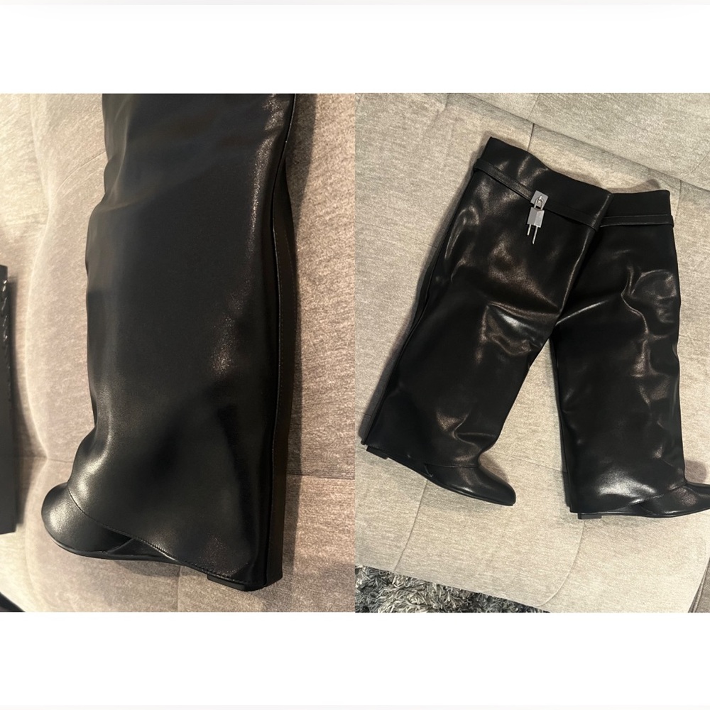 NEW IN BOX Black Fold Over Wedge Heel Wide Calf Pull On Knee High Boots Size 10 - Picture 16 of 16
